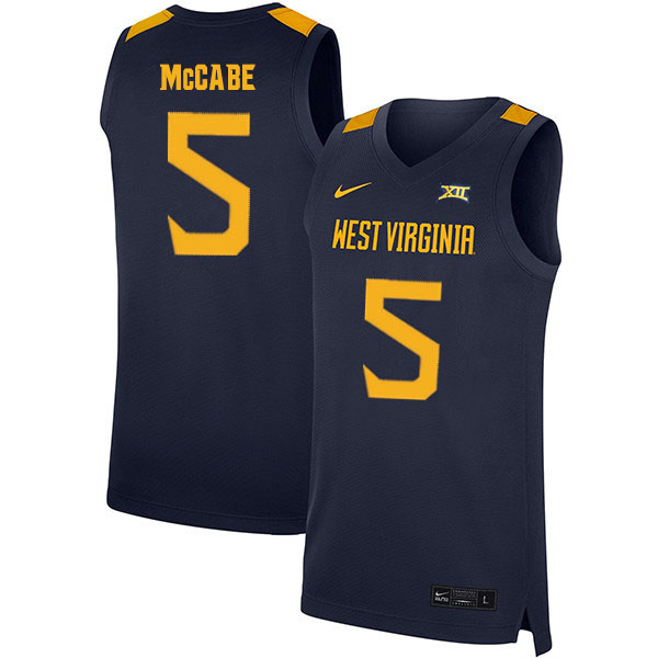 2020 Men #5 Jordan McCabe West Virginia Mountaineers College Basketball Jerseys Sale-Navy